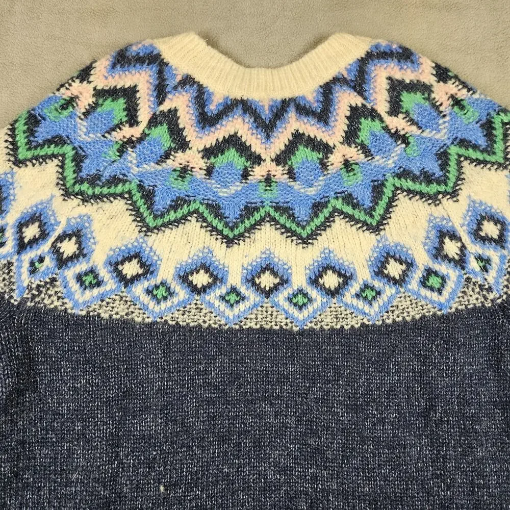 Old Navy Sweater Womens Size Small Blue Fair Isle Winter Preppy Wool Blend